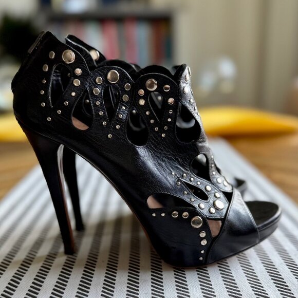 STUDDED PEEP TOE PLATFORM ALAIA BOOTIES SIZE 39.5 - Picture 4 of 7